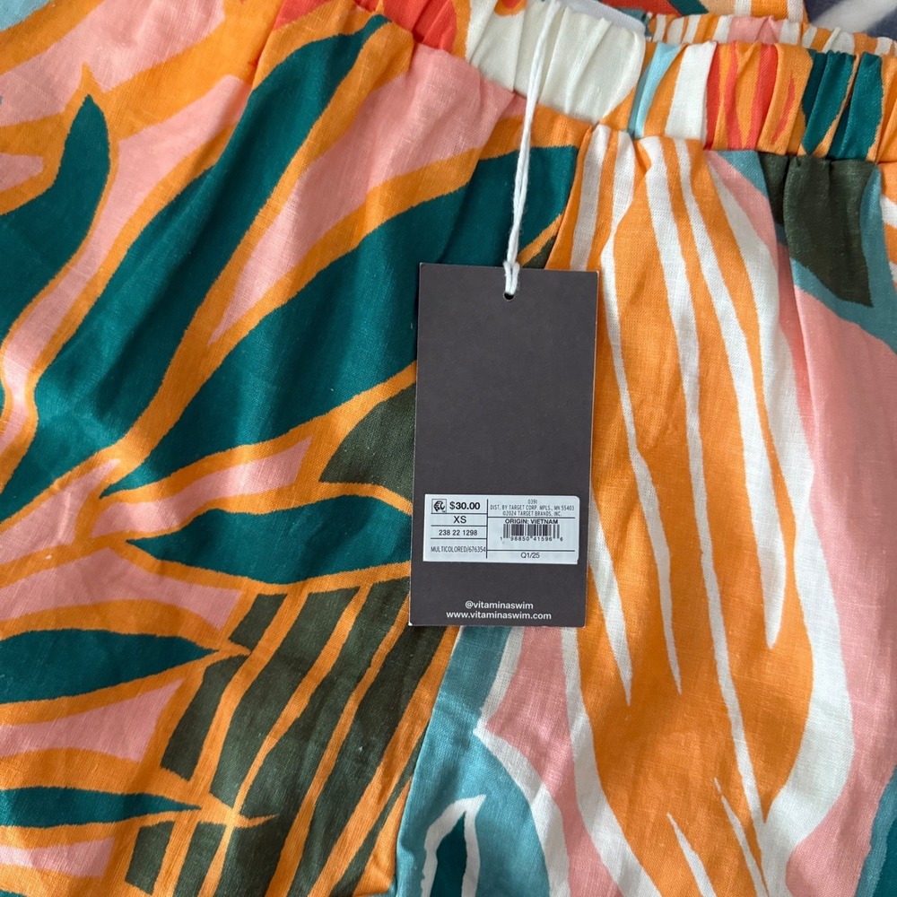 Vitamin A Shorts Set Women XS Multicolor NEW Tropical Linen Blend 2 Piece Set - Picture 13 of 16